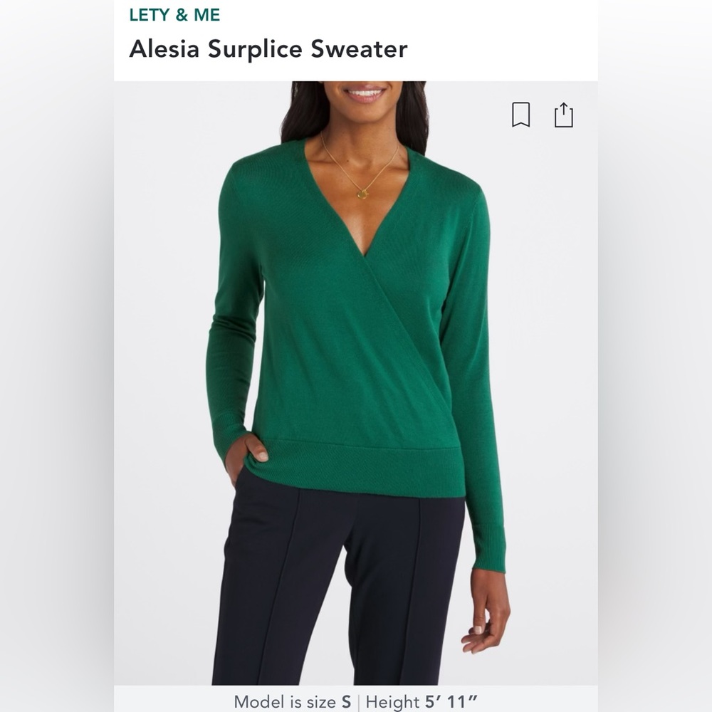 Lefty & Me green v-neck wrap sweater, size small